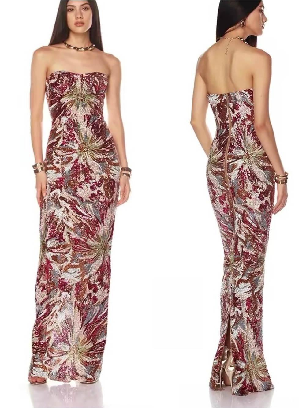 Bronx and Banco Dahlia Strapless Embroidered Sequin Gown, XS S M - Picture 8 of 14